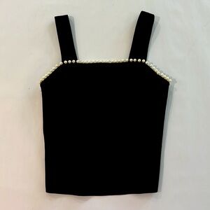 Alice + Olivia Black Tank Top with Pearl Accents